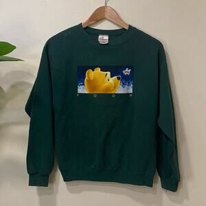 Vintage Pooh Green Cotton Blend  Disney Store Sweatshirt Pullover Single Stitch